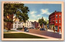 Main St Early Streetlight Cars Johnsbury VT C1940's Postcard M13 picture