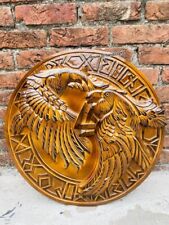 Raven wooden carving shield '24, inches battle worn viking shield, wall decor picture