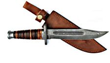 Damascus Hunting, Survival 13.5 Knife, K-Bar Style, Stacked Leather Handle picture