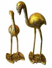 Vintage Set Of 2 Solid Brass Flamingos Statues Made in India picture