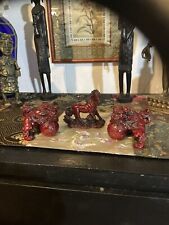 Three Real Cinnabar Twofold Dogs And One Hore Beautiful Figurines  picture