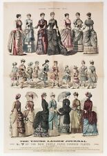 Large 1884 FASHION PRINT 16 x 24 Hand Colored Dress Bustles Young Ladies Journal picture