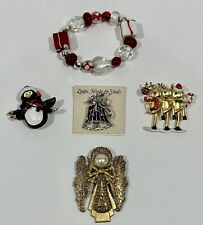 Lot of 5 Vtg Christmas Jewelry Reindeer Angel Bell Pins/Brooches and Bracelet picture