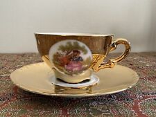 Vintage JWK Dec. Karlsbad Czechoslovakia Gold Footed Tea Cup And Saucer picture