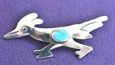 Whimsical Vintage Navajo ROADRUNNER Bird Turquoise Sterling Silver Brooch Pin picture