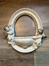 Antique VTG Cherub Chalk Ware Wall Hanging Oval Gold Painted Angels Shrine picture
