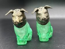 Vintage Uranium Glass And Lead Pig Salt And Pepper Shakers picture