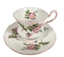 Rosina Queen's Footed Teacup & Saucer White w/ Pink Flowers Bone China England picture