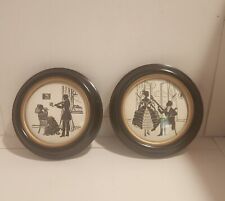 VINTAGE PAIR SILHOUETTE ROUND PICTURE FRAMES MUSICAL MOMENTS C&A RICHARDS 1930's picture