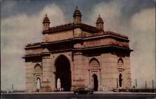 Bombay Mumbai India Gateway to India 1950s car air mail stamps vintage postcard picture