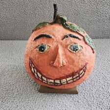 Vintage Jack O Lantern Pumpkin Crazy Face Paper Mache Folk Art Halloween picture
