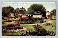 Des Moines IA-Iowa, Flower Garden At Union Park, Antique Vintage c1915 Postcard picture