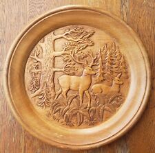 Vintage German Hand Carved Wooden Stag & Doe (Deer) Wall Hanging/Plate 13
