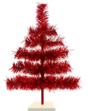 Red Tinsel Christmas Tree Decorative Tabletop Holiday Tree 18in picture