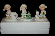 Vintage Homco Christmas Children Porcelain Figure Set of 3 Tree Snowman 5613 CT6 picture