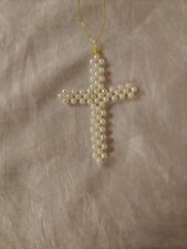 Handcrafted Small (4mm) Pearl Cross Chrismon Christmas Ornament picture