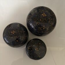Vintage Thailand  Lacquer Hand Painted Nesting Balls Trinket Boxes Set of Three picture