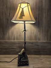 2010 Jungle Victorian Metal Monkey Palm Tree Table Lamp Sculpture Beaded 30.5x5 picture