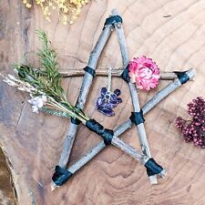 Z60b Black Ribbon Wood Pentagram Altar Decor Curiosities Oddities Display craft picture