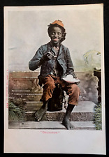 Antique Postcard, BLACK AMERICANA, Smiling Young Boy Eating titled DELICIOUS picture