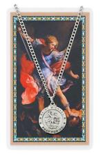 St Michael Elegant Pewter Medal with 24in Chain and Laminated Holy Card Set picture
