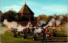 Colonial Williamsburg Militia Fires Brown Bess Muskets Smoke Soldiers Postcar picture