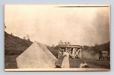 RPPC Woman Man Tent Old Car Unknown Real Photo Postcard picture