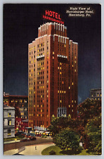 Postcard Night View Of Harrisburger Hotel Harrisburg Pennsylvania PA picture