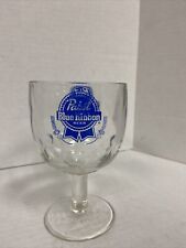 Vintage Pabst Blue Ribbon Beer Stemmed Goblet Glass 6 inch Heavy Thumbprint picture