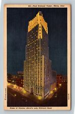 Akron OH, Bird's Eye, First National Bank Tower By Night VintageOhio Postcard   picture