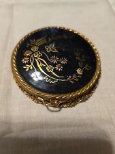 Vintage Powder Compact, Floral Design on Top, Metal Woven Bottom, 2 3/4