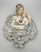 1800’s Queen Louise of Prussia & Child Figural Bisque Porcelain Wall Plaque Read picture
