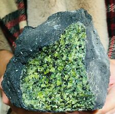 4.07lb Peridot Olivine Basalt Symbiosis Sparkling Green Gemstone Mineral Crystal picture