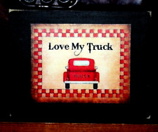 Love My Truck Primitive Rustic Wooden Sign Block Shelf Sitter 3.5X4.5 picture