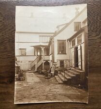 Back Alley with Barrels & Boxes Man Coming Down Steps Antique Vintage Photo picture