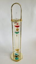 Vintage Galileo Floating Brass And Glass Thermometer Tabletop Or Hang 13 1/4” picture
