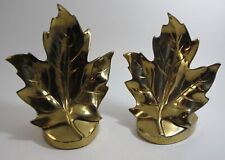Vintage Maple Leaf Bookends PM Craftsman Brass Book Ends Made in the USA picture