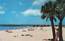 Clearwater FL Florida, White Sandy Beach Sunbathers Pier, Vintage Postcard picture