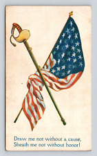 Old Antique Postcard American Flag Sword Sheath Honor Patriot Military USA 1906 picture