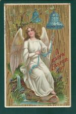 A HAPPY EASTER BEAUTIFUL FLYING ANGEL BLUE BELLS VINTAGE POSTCARD picture