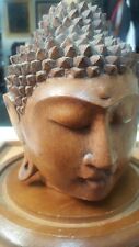 Vintage, large wood, hand Carved Sakyamuni Head Buddha Sculpture picture
