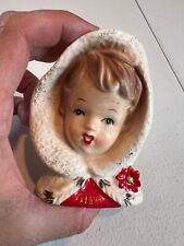 Vintage Inarco MCM Christmas Girl Lady Head Vase E1274 4” picture