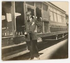 vintage OCCUPATIONAL photo streetcar trolly car train CONDUCTOR man poses picture