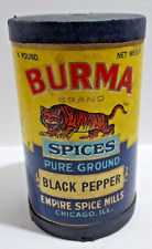 Vtg Cardboard Tin Can BURMA Brand Spices Empire Spice Mills Chicago IL Tiger picture
