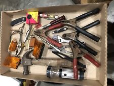 Misc Junk Drawer Tool Lot Pliers Knives Jumper Cable Clamps Hammer Reflectors picture