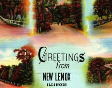 1940's Greetings From New Lenox, Il. Postcard Multi View Curt Teich Linen  picture