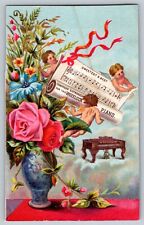 1800s Wheelock Piano Victorian Trade Card - Floral & Cherub Design picture