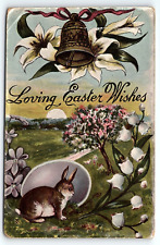 c1910 LOVING EASTER WISHES BOISE IDAHO RABBIT BELL FLOWERS LILLIES POSTCARD P332 picture