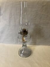 Vintage - Antique Large Clear Glass Oil Lamp Pedestal Base, Burner & Chimney 17” picture