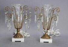 PAIR OF VINTAGE ANTIQUE VICTORIAN BOUDIOR PARLOR TABLE LAMPS WITH PRISMS picture